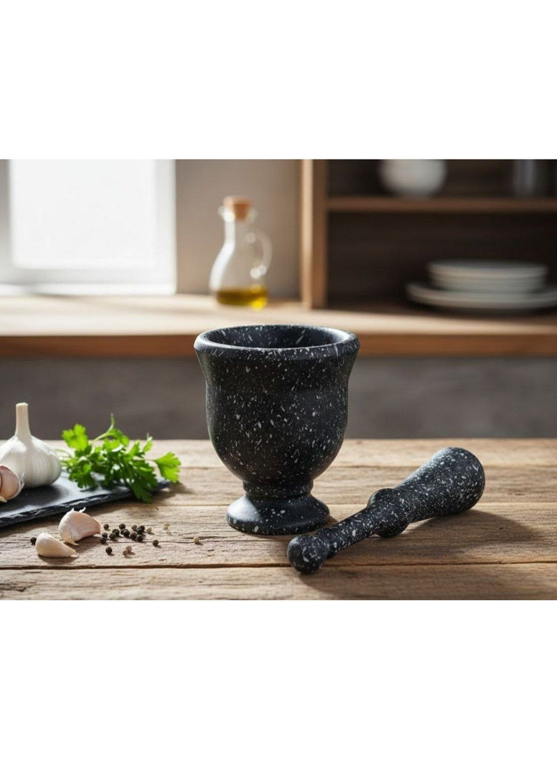 طقم هاون ومدقة من الجرانيت - بنمط منقط أسود، تصميم تقليدي - Image 2